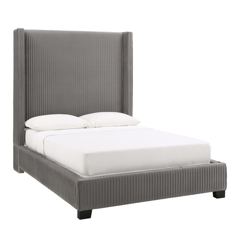 Lit tapissier standard à profil bas Solon, Double, Gris