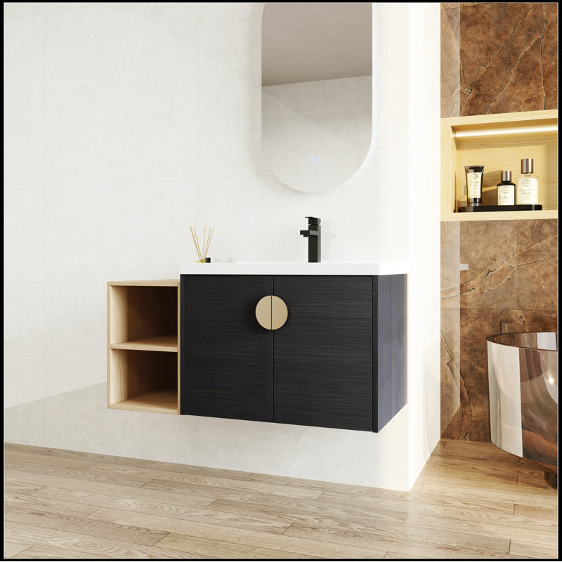 Meuble-lavabo à fermeture en douceur de 40 po avec lavabo et petites tablettes de rangement