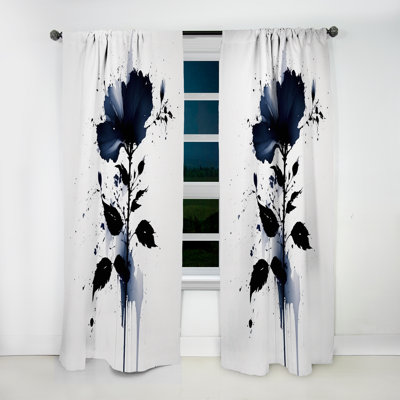 Lenville - Hibiscus Euphoria I bleu et blanc - rideau en velours traditionnel - obscurcissant - 1 panneau