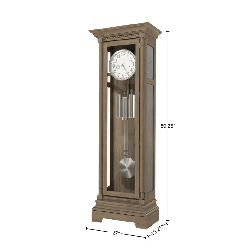 Oyster Gray Oak Grandfather Clock with Nickel Accents