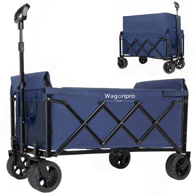 Chariot utilitaire extensible à deux couches de 5 po x 2 po de large avec 100% d'espace supplémentaire, capacité de 220 lb pour le chariot d'épicerie pour le camping, le magasinage, les sports, le jardinage, la pêche, bleu foncé