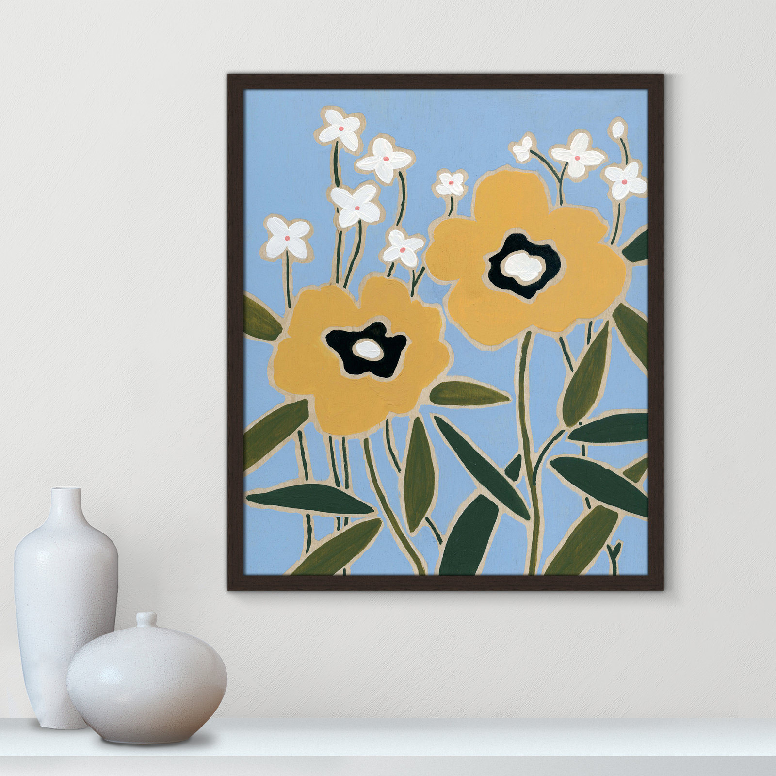 Maura "Woodblock Floral II" Print, 25.5" H x 21.5" W x 1.25" D, Walnut Framed
