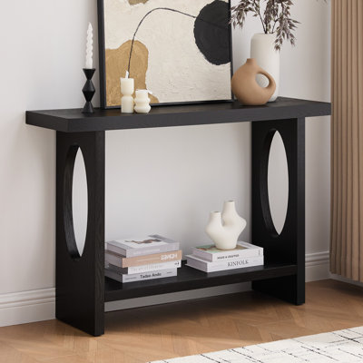 47.2" Rectangle Solid Wood Veneer Console Table with Open Storage
