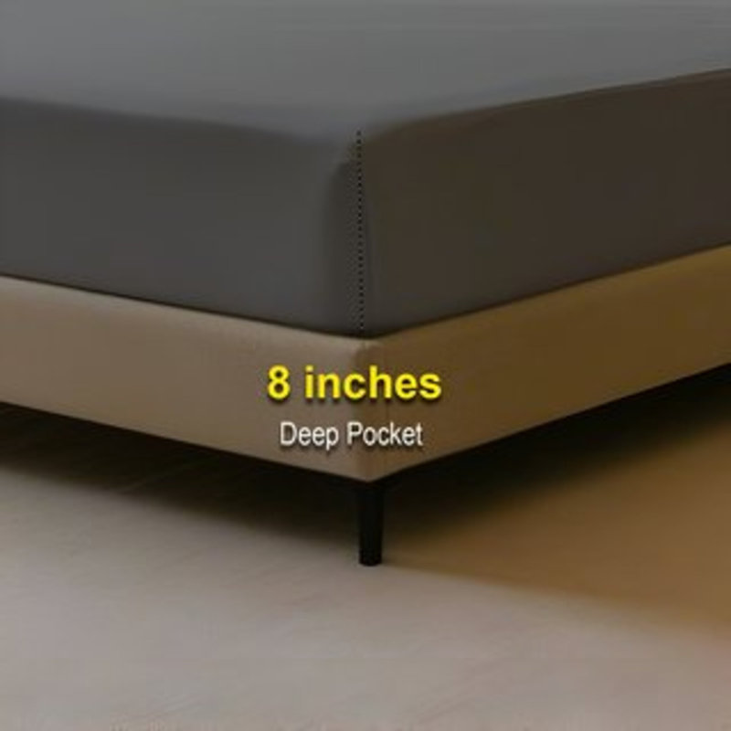 400TC Sateen Solid Cotton Fitted Sheet Fits Upto 8" Deep Pocket, Twin Fitted Sheet, Dark Grey