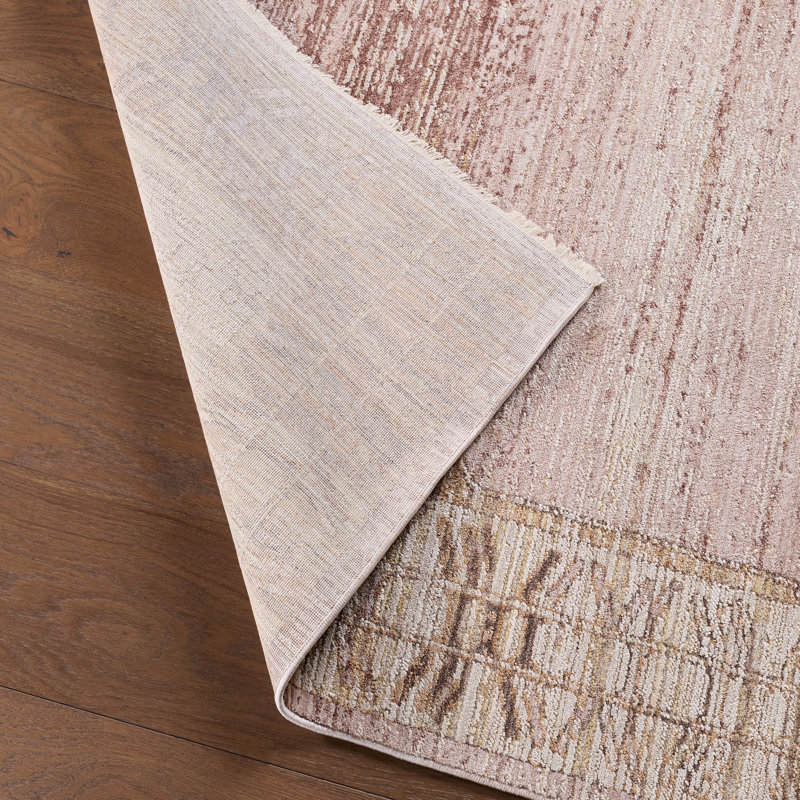 Tapis rose / jaune à médaillon Label J Lyrian STN06 (9 pi 6 po x 13 pi 2 po), Rectangle 13 pi 2 po x 9 pi 6 po