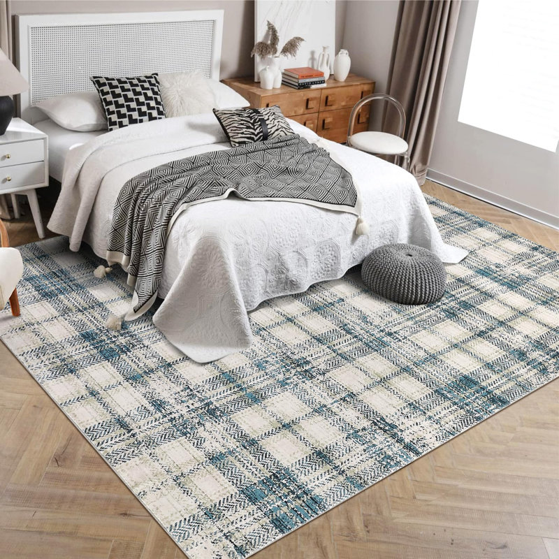Rugs for Living Room Area Rug Washable Rug Non Slip Foldable Modern Carpet for Bedroom Dining Room Nursery Office, Blue