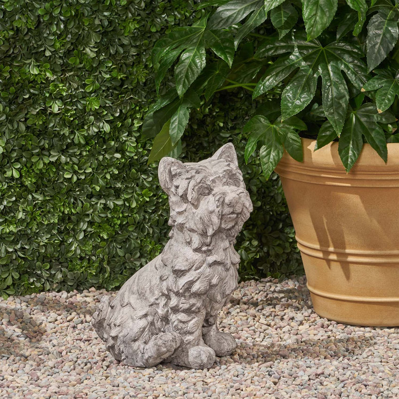 Charmante statue de terrier pour jardin, en pierre reconstituée gris antique, aucun assemblage requis pour la décoration extérieure