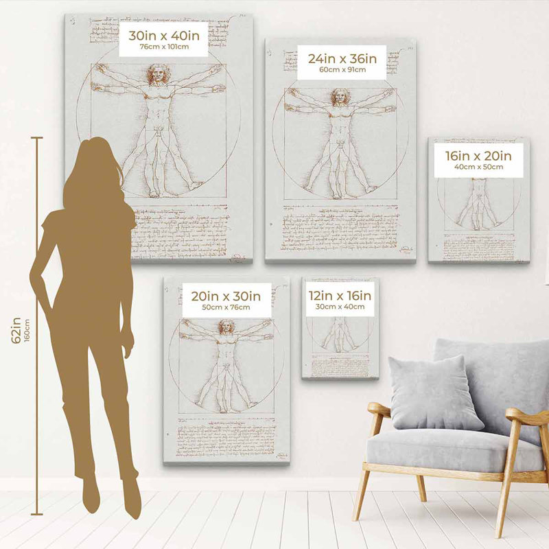 «Beige Vitruvian Man», art mural sur toile 8169, Cadre flottant noir, H 16 po x l 20 po