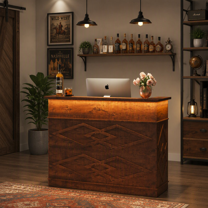 Bureau de réception moderne Mono en noyer avec comptoir Transaction
