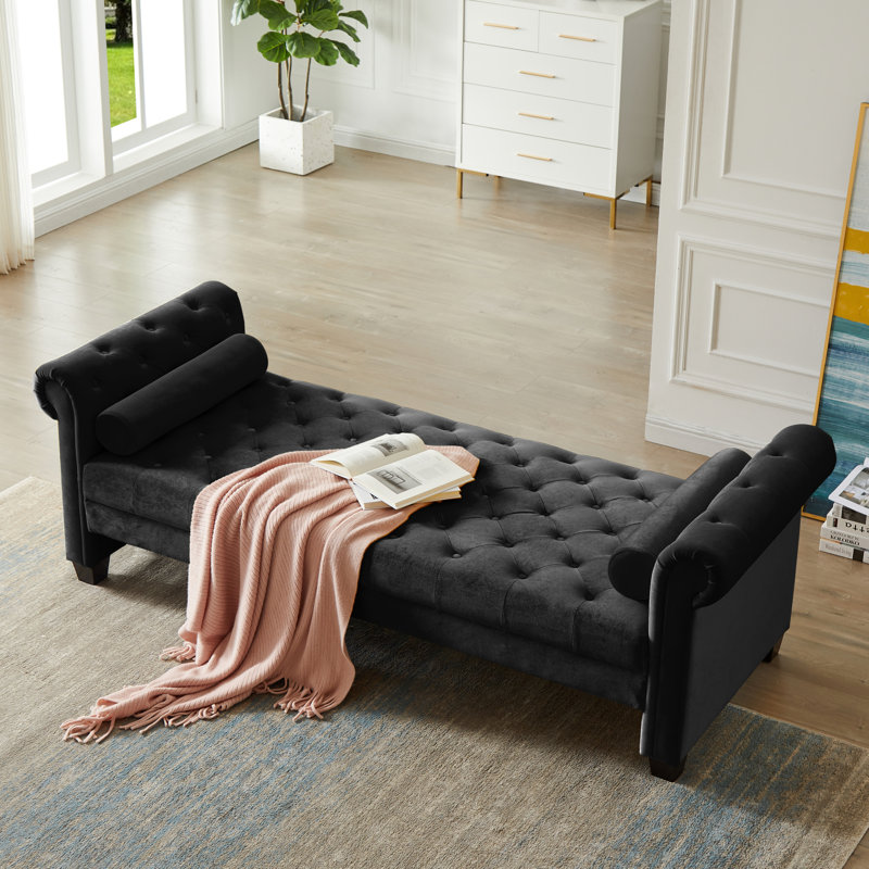 Rectangular Large Britinee Stool,Sofa Stool ,Bedroom Bench, Black 100% Polyester