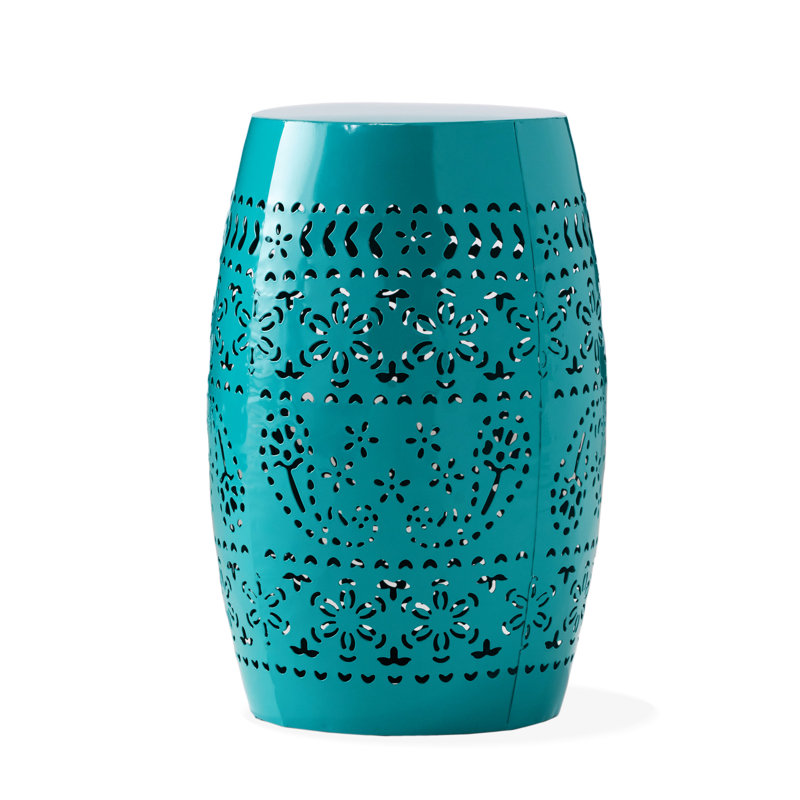 Elegant Lace Cut Side Table, Teal Color, 12.06X12.06X17.91, Metal, No Assembly Delicate Powder-Coated Iron Frame,