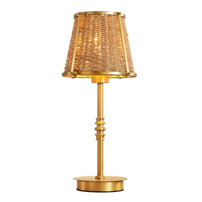 18" Modern Rattan Table Lamp Dimmable Mid-Century Modern Bedroom Lamp for Living Room End Table or Office