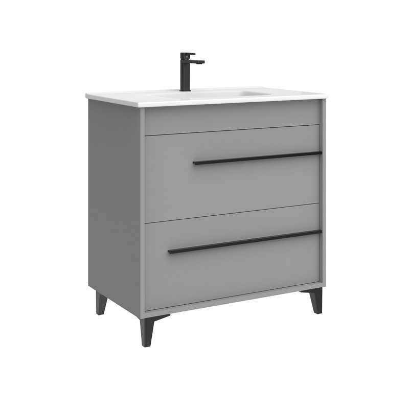 Lotus Freestanding Single Bathroom Vanity with Ceramic Top, Mist Matte, 32"