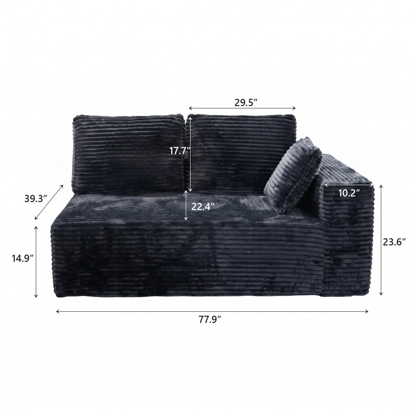 Fauteuil à 2 places pour plancher, flanelle de velours côtelé, mousse haute résilience, Gris