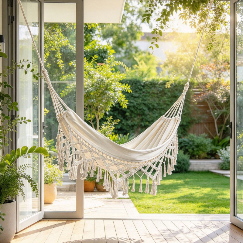 Outdoor Garden Hammock Double Large Hammocks Cotton (Beige)