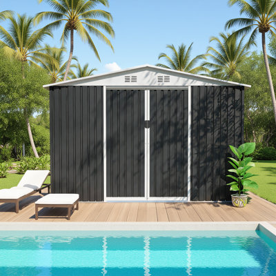 Grey Apex Roof Garden Shed with Windows,10x8/9x6