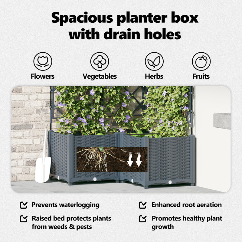 Garden Planter Steel Outdoor Container Modern Decor Terrace Stylish Pot, Grey