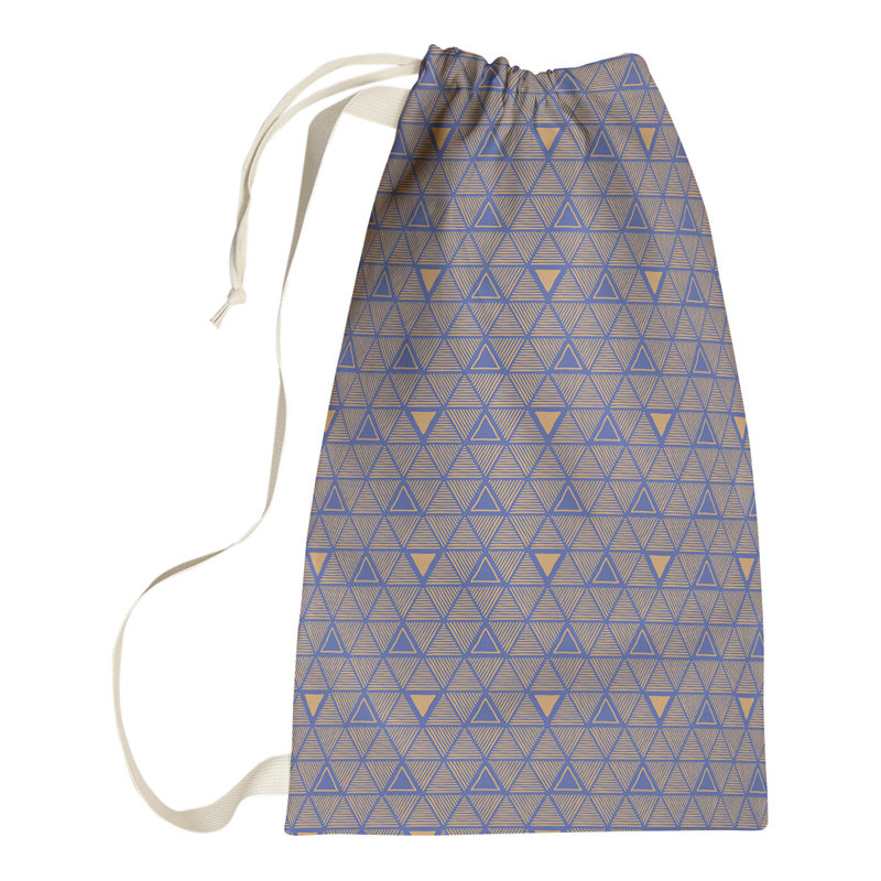 Sac à linge triangles dessinés à la main, H 36 po x l 28 po x P 1,5 po, Bleu / orange
