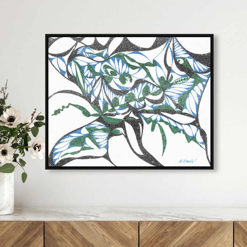 Manuel Roman - Swirling Ferns Canvas Abstract Print by Oliver Gal, Black Frame, 20 x 16, 25"H x 31"W, Black Floater Frame