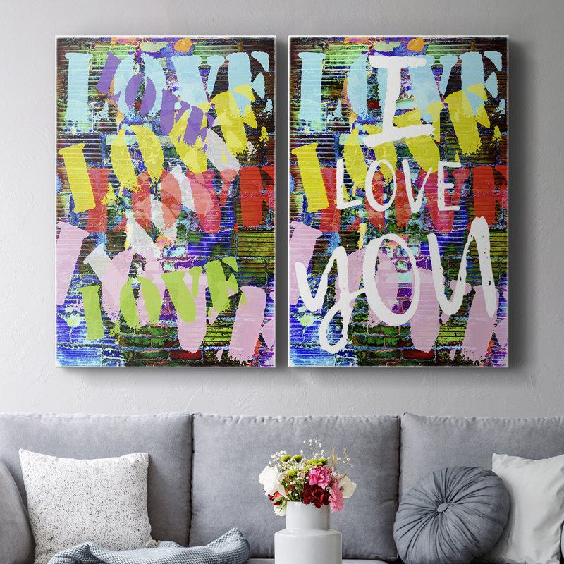 Graffiti Love I - Toile tendue avec châssis de qualité supérieure - Prêt à être accroché, H 27 po x l 36 po