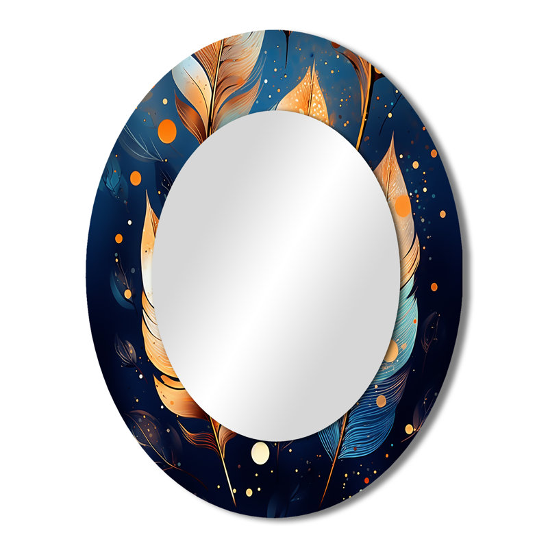 Miroir mural Boho Glam Gold Feathres On Cosmic Blue III - Bohemian, 43 po x 33 po