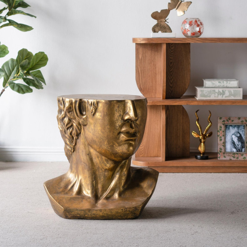 Ensemble de 1 table d'appoint sculpturale en forme de buste grec classique, finition or antique, en oxyde de magnésium, pour la décoration intérieure.