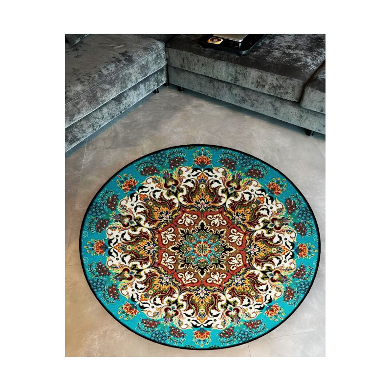 Tapis rond rond multicolore lavable à la machine, Round 3'3" Rug Pad Included