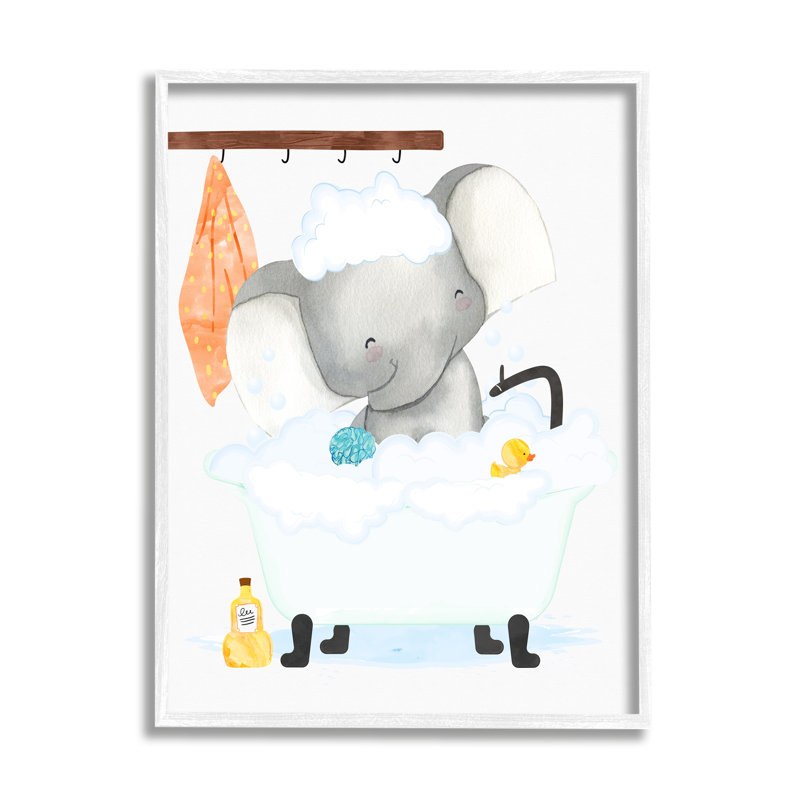 Toile tendue en caoutchouc pour enfants, éléphant, H 30 po x l 24 po, Giclée encadrée blanc bord de mer