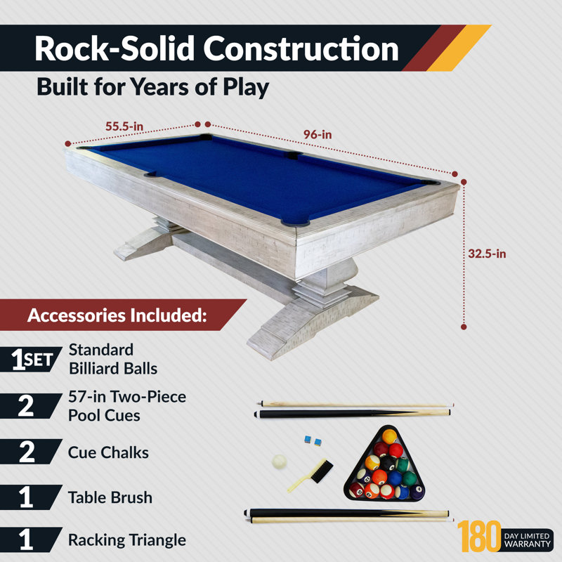 Hathaway Montecito 8ft Pool Table for Game Room – Billiard Table with Poly-Coated Non-Slate Playfield, Drop Pockets, Leg Levellers – Includes Cues, Pool Balls, Chalk, Triangle, Brush – Driftwood Finish