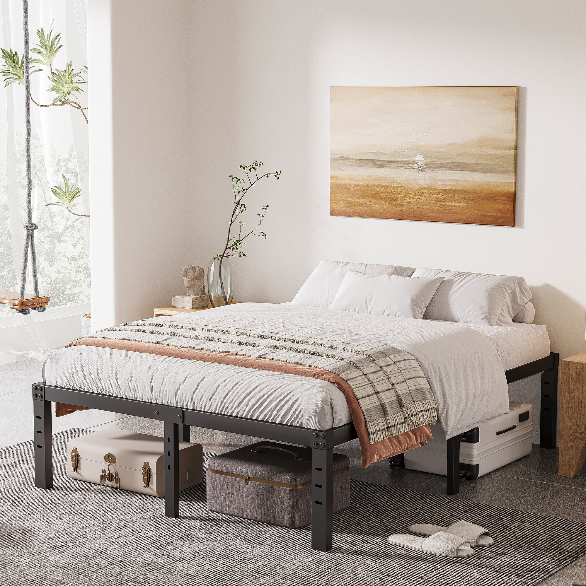 Marple 16 inch Metal Platform Bed Frame with Wood Slat Support, Heavy Duty Mattress Foundation, Noise Free Alwyn Home Size: California King