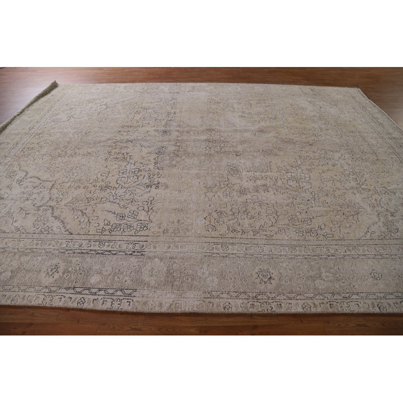 Tapis persan Mri Tabriz patiné délavé noué à la main 10 x 13
