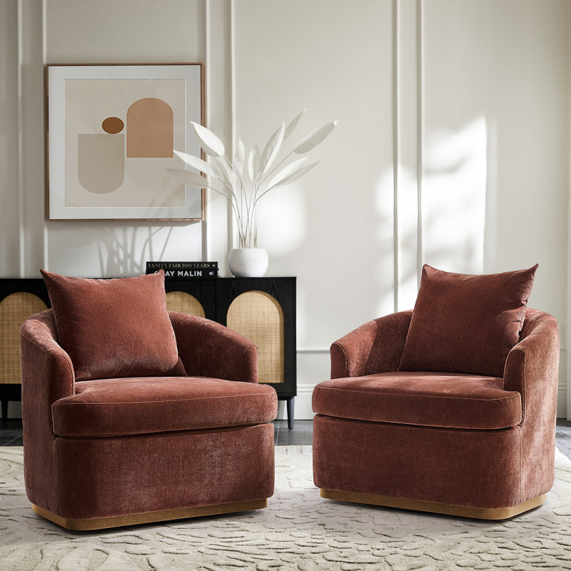 Berklie 31"W Modern Swivel Armchair With Curved Backrest Set Of 2, Rouille