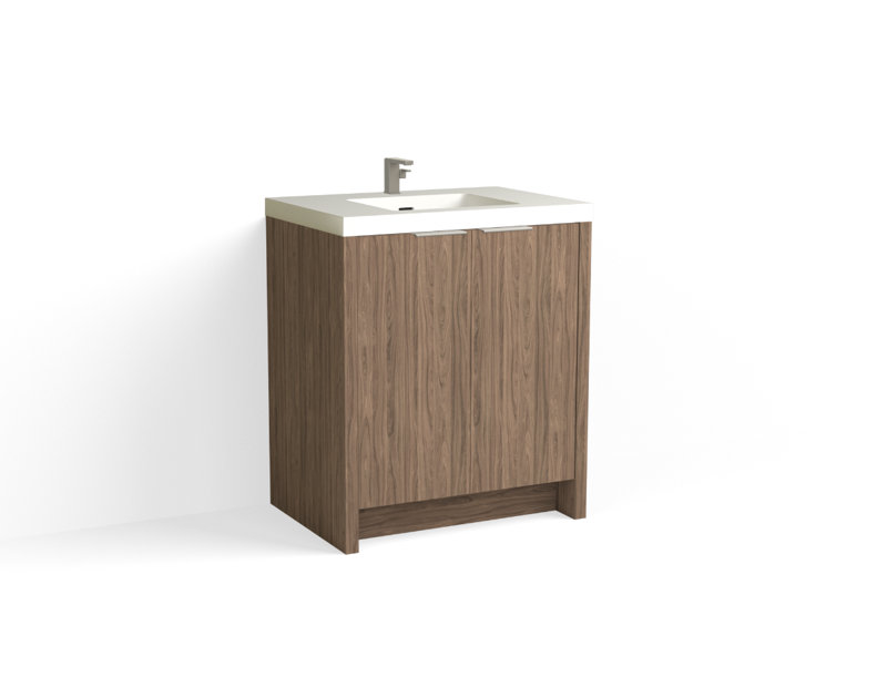 Mesa 30" W Freestanding Single Bathroom Vanity , White Matte, Nocino/Satin Nickel, Single-Hole