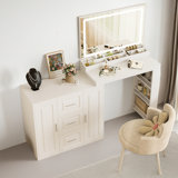 59" Makeup Vanity Desk With Mirror, Vanity Mirror With Lights, Dressing Table With 3 Drawers And 2 Cabinets, Vanity Table With Storage Shelves For Bedroom, White