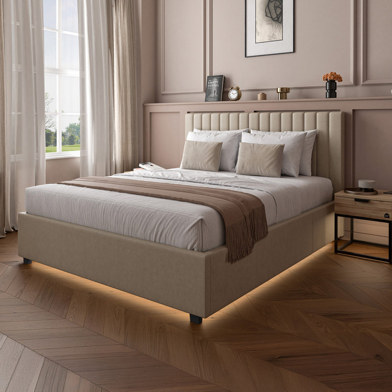 XR Living Maisie Fabric Ottoman Bed with LED Lighting, Cream, Double (4'6)