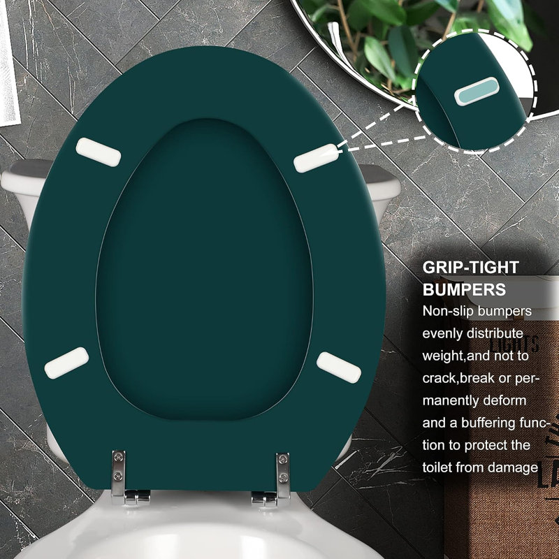 Siège de toilette en bois avec charnières en alliage de zinc, siège de toilette robuste à fermeture en douceur, Vert foncé