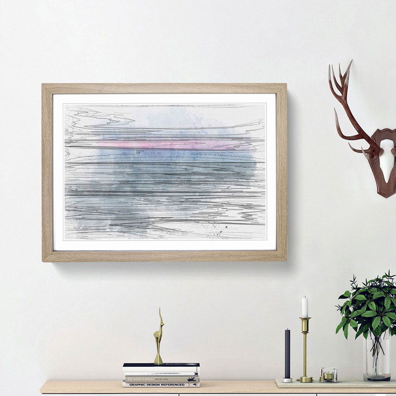 The Horizon in Abstract - Picture Frame Graphic Art Print, 36cm H x 48cm W x 2cm D, Oak Framed