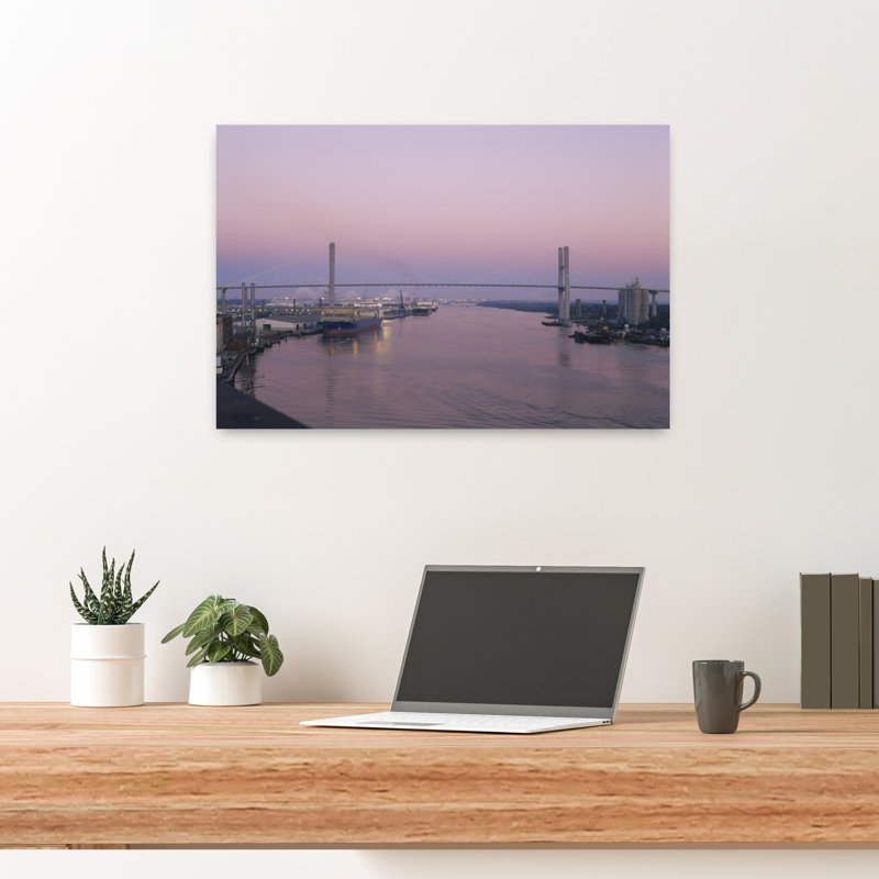 Bridge across a river Talmadge Bridge Savannah River Savannah Atlanta Georgia USA 1 Piece Wrapped Canvas Wall Art