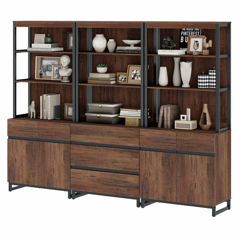 Bibliothèque Aadam 3 PCS 72 po avec 3 tiroirs et tablettes ajustables, Brun