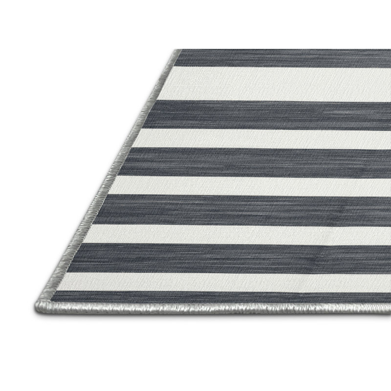 Tapis blanc à rayures horizontales lavable à la machine, Rectangulaire 8 pi x 10 pi