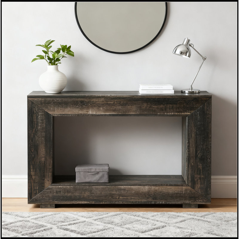 47” Farmhouse Console Table With Storage – Narrow Rustic Entryway Table With Open Shelf, Black