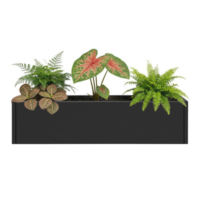 36 Inch Railing Planter Box for Balcony, Black Metal Window Flower Box with Drainage Holes, Outdoor Deck & Fence Garden Planter