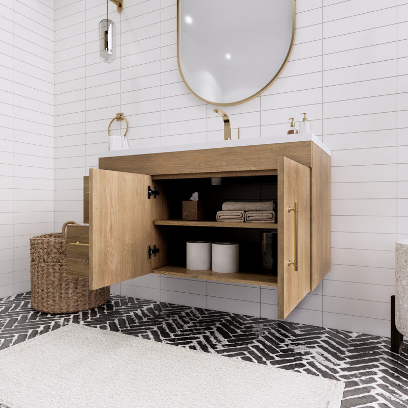 41.73228'' Single Bathroom Vanity with Acrylic Top, Teak Oak