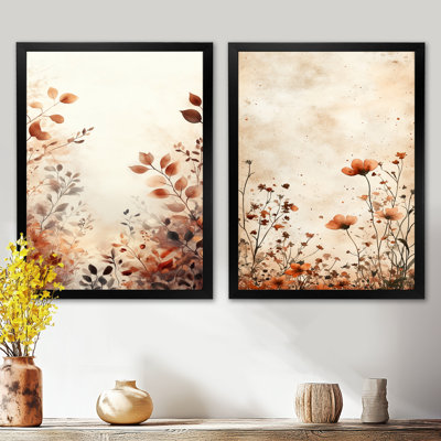 Délicates fleurs sauvages brunes - Décoration murale en 2 pièces Fleurs sauvages