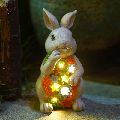 Solar Bunny Garden Statue With Succulents & 7 Led Lights