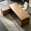 Bureau de direction en L en bois massif noyer clair avec tiroirs-129686352-129686357