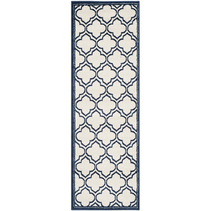 Ammundsen Geometric Area Rug in Ivory/Navy, Runner 2'3" x 7'