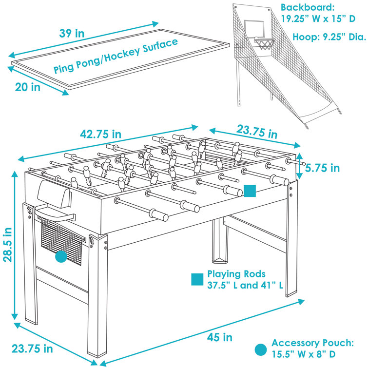 SunnyDaze Decor 23.75'' L 5 Game Conversion-Top Multi Game Table