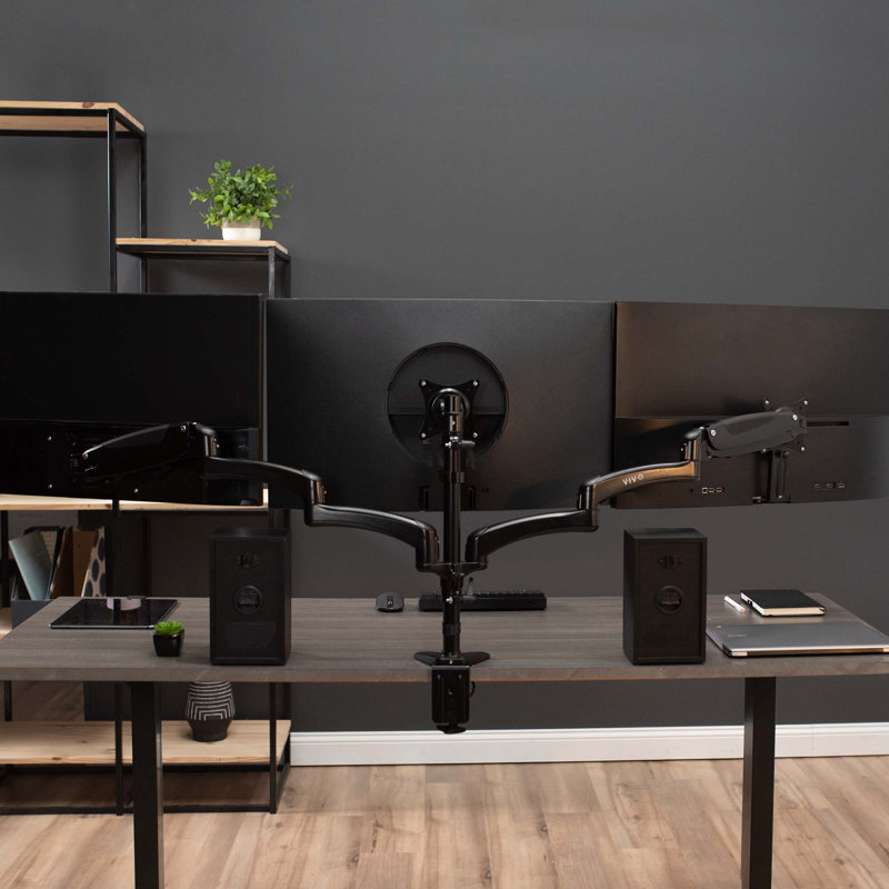 Black Triple Monitor Adjustable Desk Mount with Pneumatic Arms