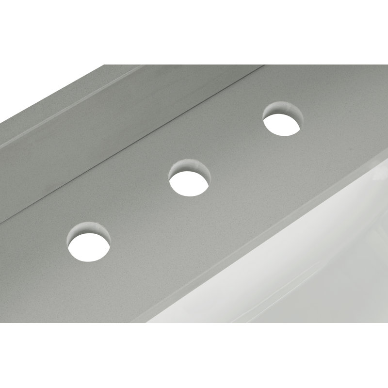 Dessus de meuble-lavabo 61 po en quartz gris terre avec double lavabo et dosseret blanc